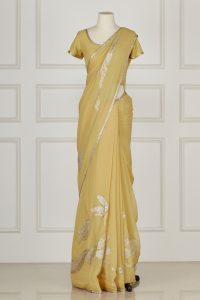 Yellow floral embroidery saree set by Adarsh Gill (2)