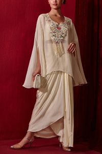 Ivory embroidered cape and skirt set by Ajiesh Oberoi (1)