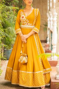 Mustard floral embroidered anarkali set by Ajiesh Oberoi (1)