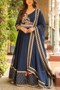 Navy blue floral embroidery anarkali set by Ajiesh Oberoi (1)