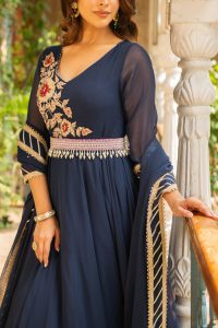 Navy blue floral embroidery anarkali set by Ajiesh Oberoi (3)