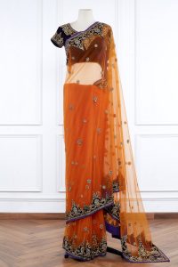 Orange embroidered saree set by Vikram Phadnis (1)