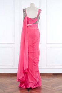 Pink embellished pre-stiched saree set by Gaurav Gupta (2)