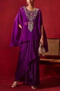 Purple embroidered cape and skirt set by Ajiesh Oberoi (1)