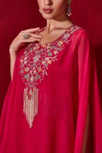 Rani pink embroidered cape and skirt set by Ajiesh Oberoi (3)