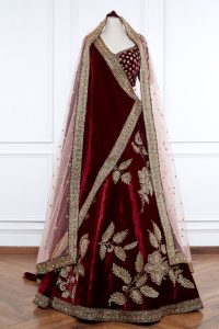 Red floral embroidered lehenga set by Sabyasachi (1)