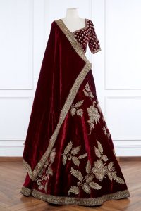 Red floral embroidered lehenga set by Sabyasachi (2)