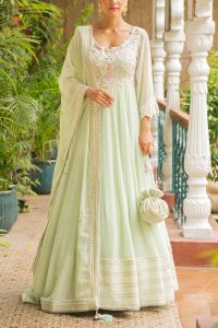 Sea green floral embroidery anarkali set by Ajiesh Oberoi (1)